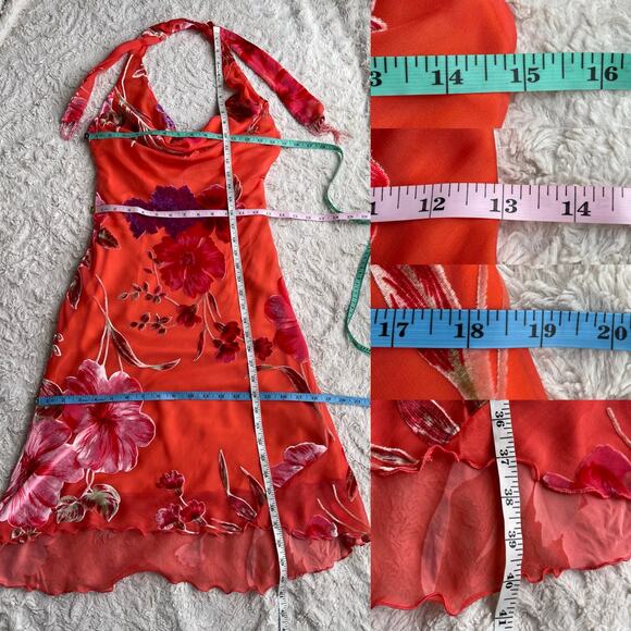 Cache silk floral halter midi dress velvet burnout cowl neck open back orange 2 - Picture 5 of 17